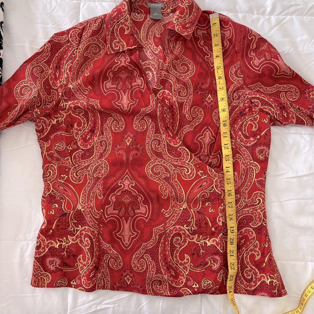 Ann Taylor Red Short Sleeve Wrap Blouse